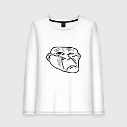 Лонгслив хлопковый женский Тролл фейс недовольный мем, цвет: белый