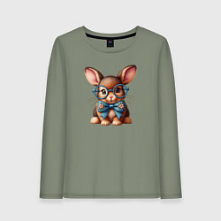 Лонгслив хлопковый женский Кролик мальчик в очках, цвет: авокадо