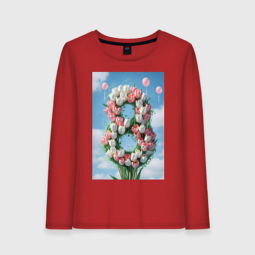 Женский лонгслив Тюльпаны к 8 марта / Красный – фото 1
