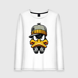 Лонгслив хлопковый женский Duffy Duck in headphones, цвет: белый
