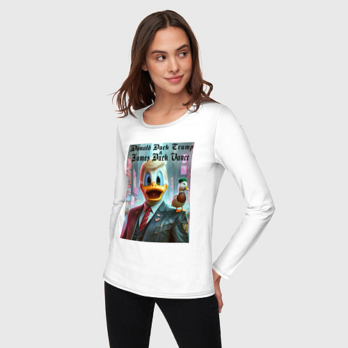 Женский лонгслив Donald Duck Trump and James Duck Vance / Белый – фото 3