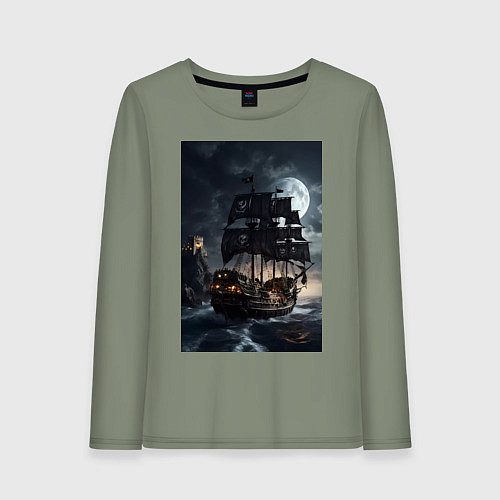 Женский лонгслив Пиратский корабль в шторм / Авокадо – фото 1