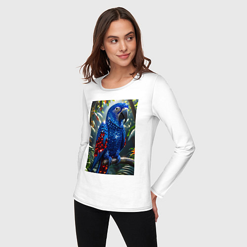 Женский лонгслив Попугай из драгоценных камней / Белый – фото 3