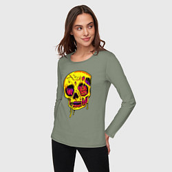 Лонгслив хлопковый женский Желтый растекшийся череп, цвет: авокадо — фото 2