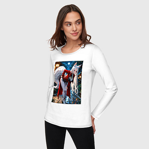 Женский лонгслив Белоснежная лиса лунной ночью / Белый – фото 3