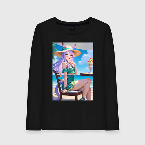 Женский лонгслив Девушка-пони кушает мороженое / Черный – фото 1