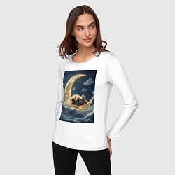 Лонгслив хлопковый женский Плюшевый мишка спит на Луне, цвет: белый — фото 2