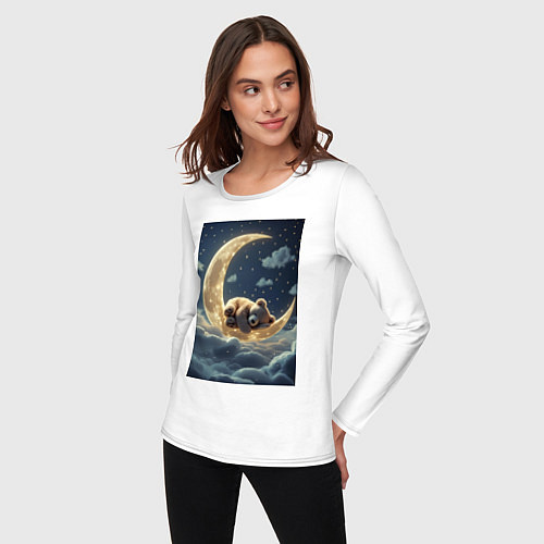 Женский лонгслив Плюшевый мишка спит на Луне / Белый – фото 3