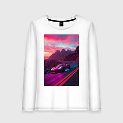 Лонгслив хлопковый женский Суперкар едет по серпантину, цвет: белый