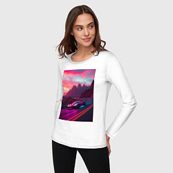 Лонгслив хлопковый женский Суперкар едет по серпантину, цвет: белый — фото 2