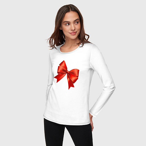 Женский лонгслив Красный бантик / Белый – фото 3