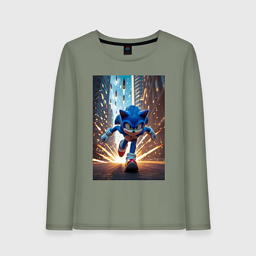 Женский лонгслив Соник убегает от летящих ракет / Авокадо – фото 1