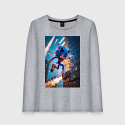 Лонгслив хлопковый женский Соник убегает от летящих ракет, цвет: меланж