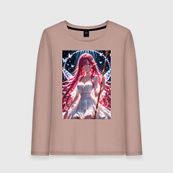 Лонгслив хлопковый женский Сияющая фея с крыльями и бабочками, цвет: пыльно-розовый