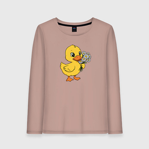 Женский лонгслив Желтая уточка с ромашками / Пыльно-розовый – фото 1