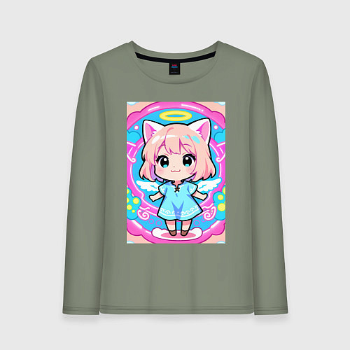 Женский лонгслив Милая кошка в сарафане / Авокадо – фото 1