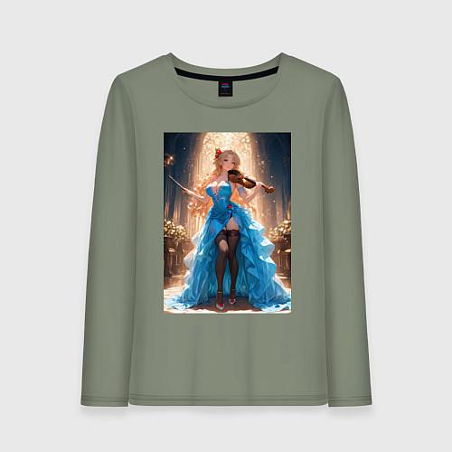 Женский лонгслив Девушка в вечернем платье играет на скрипке / Авокадо – фото 1