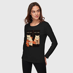 Лонгслив хлопковый женский Work hard rest hard cat, цвет: черный — фото 2