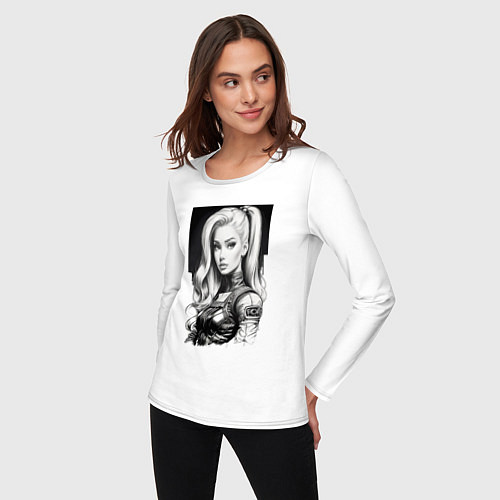 Женский лонгслив Barbie - sketch ai art cyberpunk / Белый – фото 3