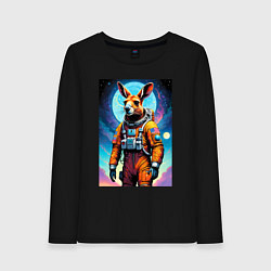 Лонгслив хлопковый женский Кенгуру бравый космонавт - нейроарт, цвет: черный