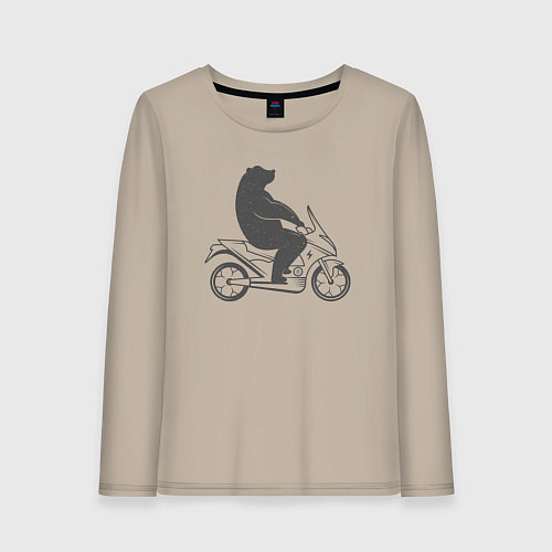 Женский лонгслив Мишка на мотоцикле / Миндальный – фото 1