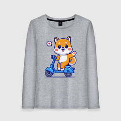 Лонгслив хлопковый женский Собачка на мотороллере, цвет: меланж