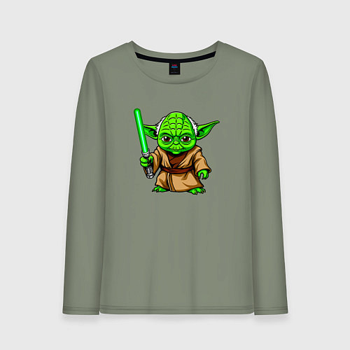Женский лонгслив Маленький зеленый Йода с мечем / Авокадо – фото 1