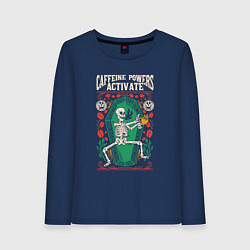 Лонгслив хлопковый женский Caffeine powers activate, цвет: тёмно-синий