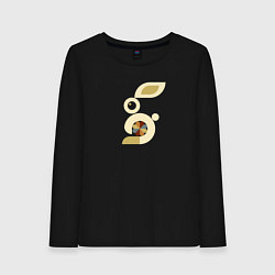 Лонгслив хлопковый женский Белый кролик цветочный модерн - абстракция, цвет: черный