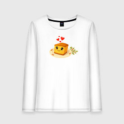 Лонгслив хлопковый женский Пироженка на тарелке, цвет: белый