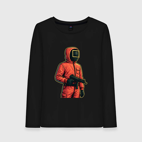 Женский лонгслив Игра в кальмара - страж с пулеметом / Черный – фото 1