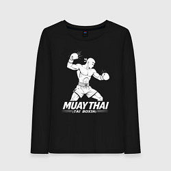 Лонгслив хлопковый женский Муай Тай аниме, цвет: черный
