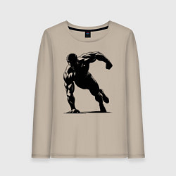 Лонгслив хлопковый женский Отжимание на одной руке, цвет: миндальный