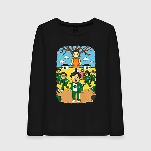 Женский лонгслив Игра в кальмара мультяшный стиль / Черный – фото 1