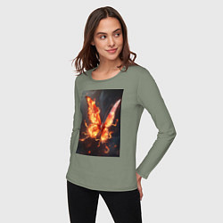 Лонгслив хлопковый женский Огненная бабочка, цвет: авокадо — фото 2