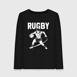 Лонгслив хлопковый женский Регби мощный прыжок с мячом, цвет: черный