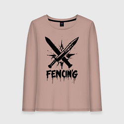 Лонгслив хлопковый женский Фехтование скрещённые мечи в стиле граффити, цвет: пыльно-розовый