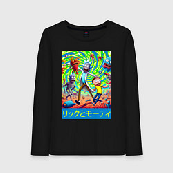 Лонгслив хлопковый женский Rick and Morty among the monsters - ai art, цвет: черный