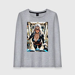 Лонгслив хлопковый женский Черная кошка в сейфе банка, цвет: меланж