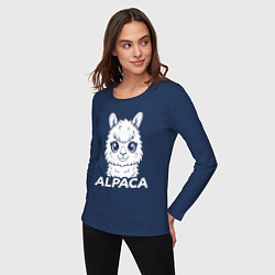 Лонгслив хлопковый женский Альпака с большими глазами, цвет: тёмно-синий — фото 2