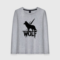 Лонгслив хлопковый женский Волк на страже, цвет: меланж