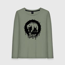 Лонгслив хлопковый женский Черный медведь в круге, цвет: авокадо