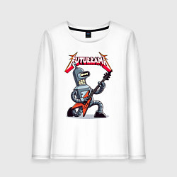 Лонгслив хлопковый женский Bender bending robot from rock group Futurama, цвет: белый