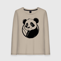 Лонгслив хлопковый женский Панда в круге, цвет: миндальный
