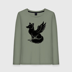 Лонгслив хлопковый женский Крылатый песец, цвет: авокадо