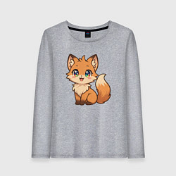 Лонгслив хлопковый женский Кавайная лисичка, цвет: меланж