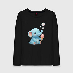 Лонгслив хлопковый женский Маленький слоненок с мороженым, цвет: черный