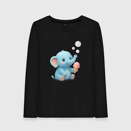 Женский лонгслив Маленький слоненок с мороженым / Черный – фото 1