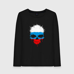 Лонгслив хлопковый женский Russian skull, цвет: черный