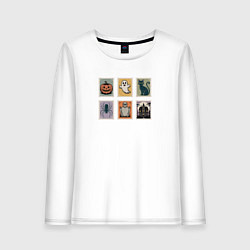 Женский лонгслив Символы Хэллоуина тыква привидение и черный кот